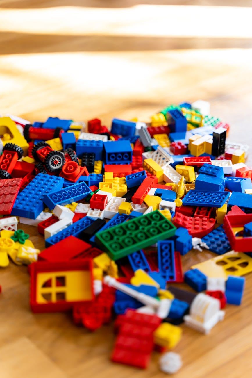 pile of multicolored construction set scattered on floor