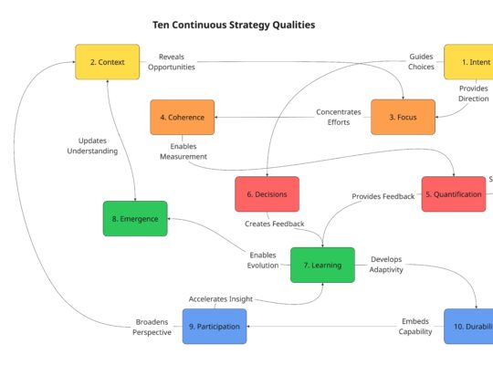 Diagram showing the ten Continuous Strategy qualities, and t heir relationships