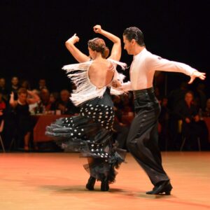 Two ballroom dancers as a metaphor for how Team Topologies and Strategy Deployment sense and respond with each.